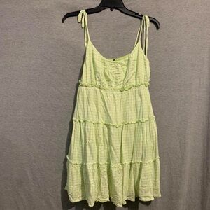 Green and white checkered sun dress with tie spaghetti strap sleeves